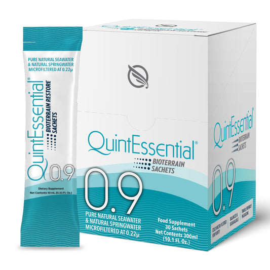 Quicksilver Scientific Quintessential 0.9 Sachets - Isotonic Solution with Sea Water Minerals + Alpine Spring Water - Liquid Hydration, Electrolyte + Multi Minerals Supplement (30 Count)