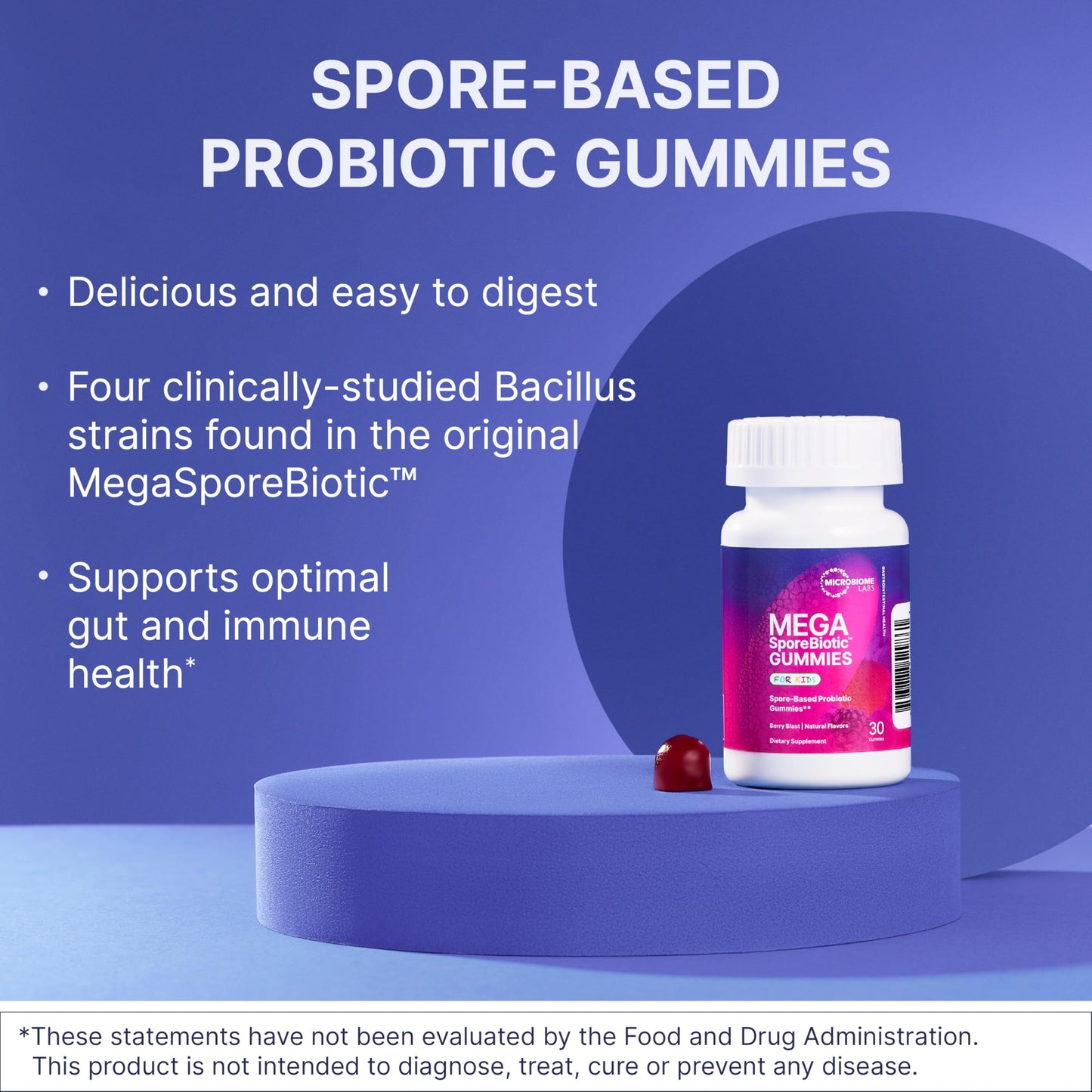 Microbiome Labs Spore Based Probiotic Gummies for Women, Men & Children - MegaSporeBiotic Gummies - 4 Bacillus Probiotics for Digestive Health & Microbiome Support - Berry Flavor (60 Gummies)