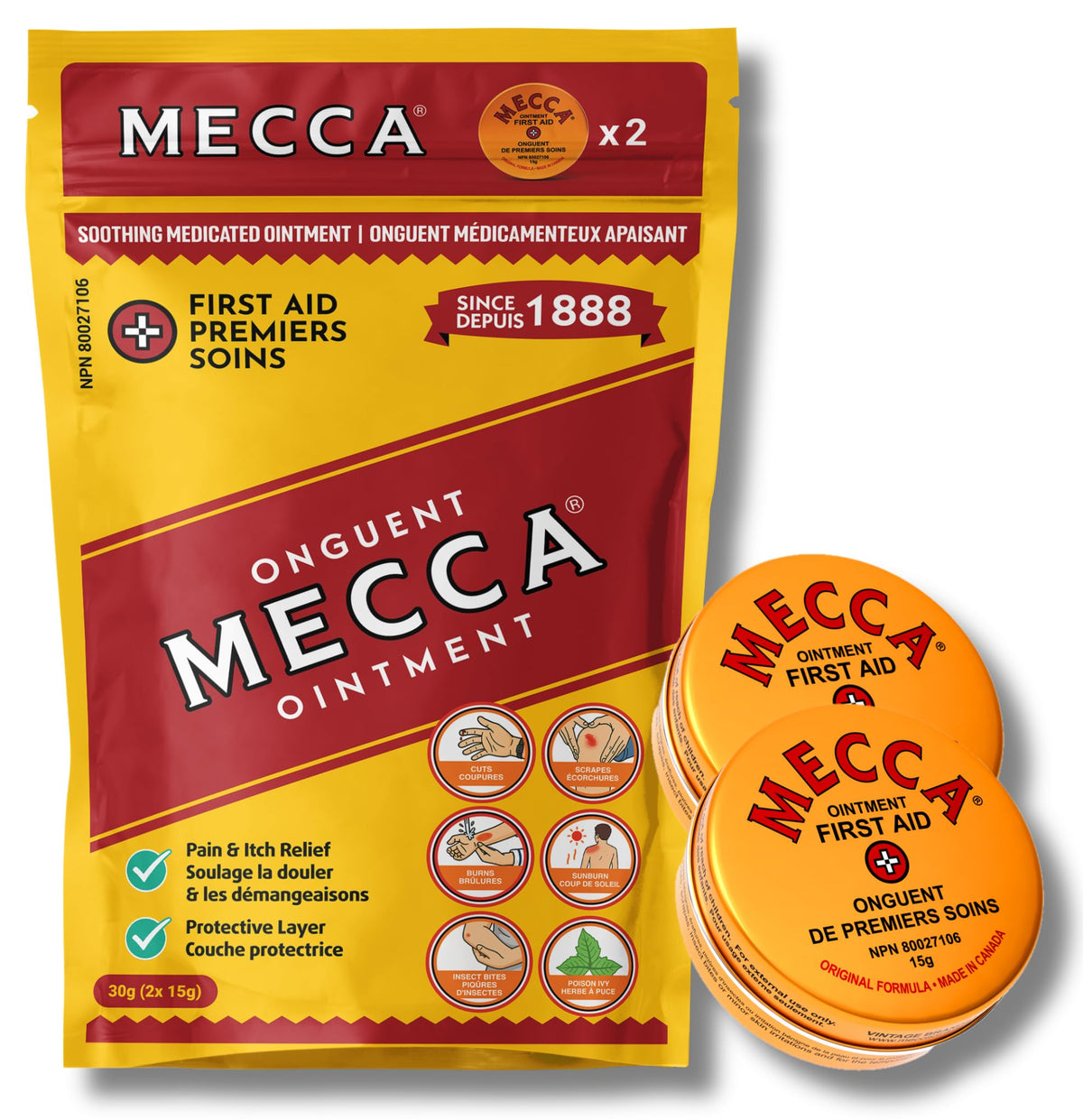 Mecca Ointment 2 Pack (3-Way Healing Formula) – First Aid for Minor Wounds, Cuts, Scrapes, Burns, and Skin Irritations. Protects wounds while relieving pain and itch.