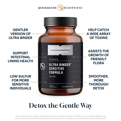 Quicksilver Scientific Ultra Binder Sensitive Formula - Gut Health Supplement with Activated Charcoal, Bentonite Clay - Cleansing Support Powder (120g)