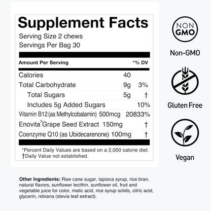 humanN SuperGrapes Chews Supplement – with 100mg CoQ10 and Grape Seed Extract – from The Makers of SuperBeets - Grape Flavor Chew, 60 Count