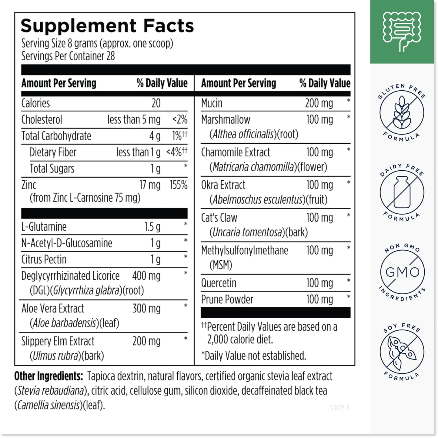 Designs for Health GI Revive Gut Health Powder - L Glutamine & Citrus Pectin for Digestive Health + Slippery Elm, Marshmallow Root & Cat's Claw for Healthy Intestinal Function (28 Servings)
