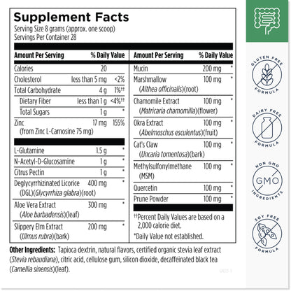 Designs for Health GI Revive Gut Health Powder - L Glutamine & Citrus Pectin for Digestive Health + Slippery Elm, Marshmallow Root & Cat's Claw for Healthy Intestinal Function (28 Servings)