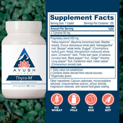 Ayush Herbs Thyro-M - Thyroid Support for Women & Men, Thyroid Health, Thyroid Care with L Tyrosine, Ashwagandha, Kelp, Natural Energy Support - 120 Vegetarian Capsules (1 Count)