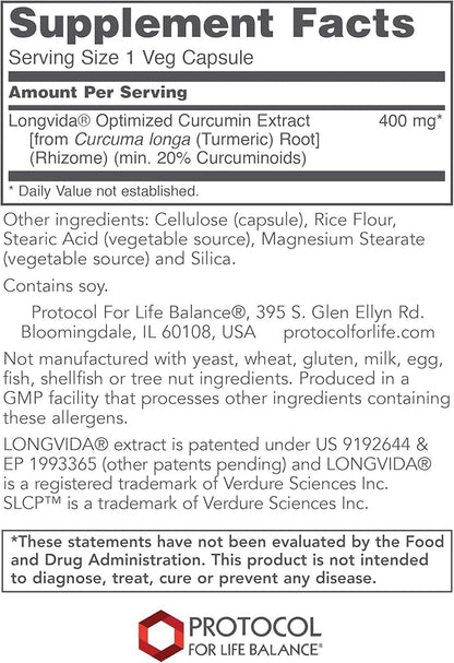 Protocol Cogumin SLCP 400mg Curcumin - Neurological Support* - with Curcuma Longa Extract - Cognitive Support Supplement* - Vegan-Friendly & Non-GMO - 50 Veg Capsules