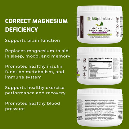 BIOptimizers Magnesium Breakthrough Drink Fruit Punch - 8 Forms of Magnesium: Glycinate, Malate, Citrate, and More - Natural Sleep and Brain Supplement – 5.4 oz (30 Servings)