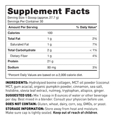 Amy Myers MD Pure Paleo Protein Powder - Clean Grass Fed Pasture Raised Protein - Hormone Free, Non-GMO, Gluten & Dairy Free - Perfect for Keto and Paleo- 29.31 Oz - Pumpkin Spice