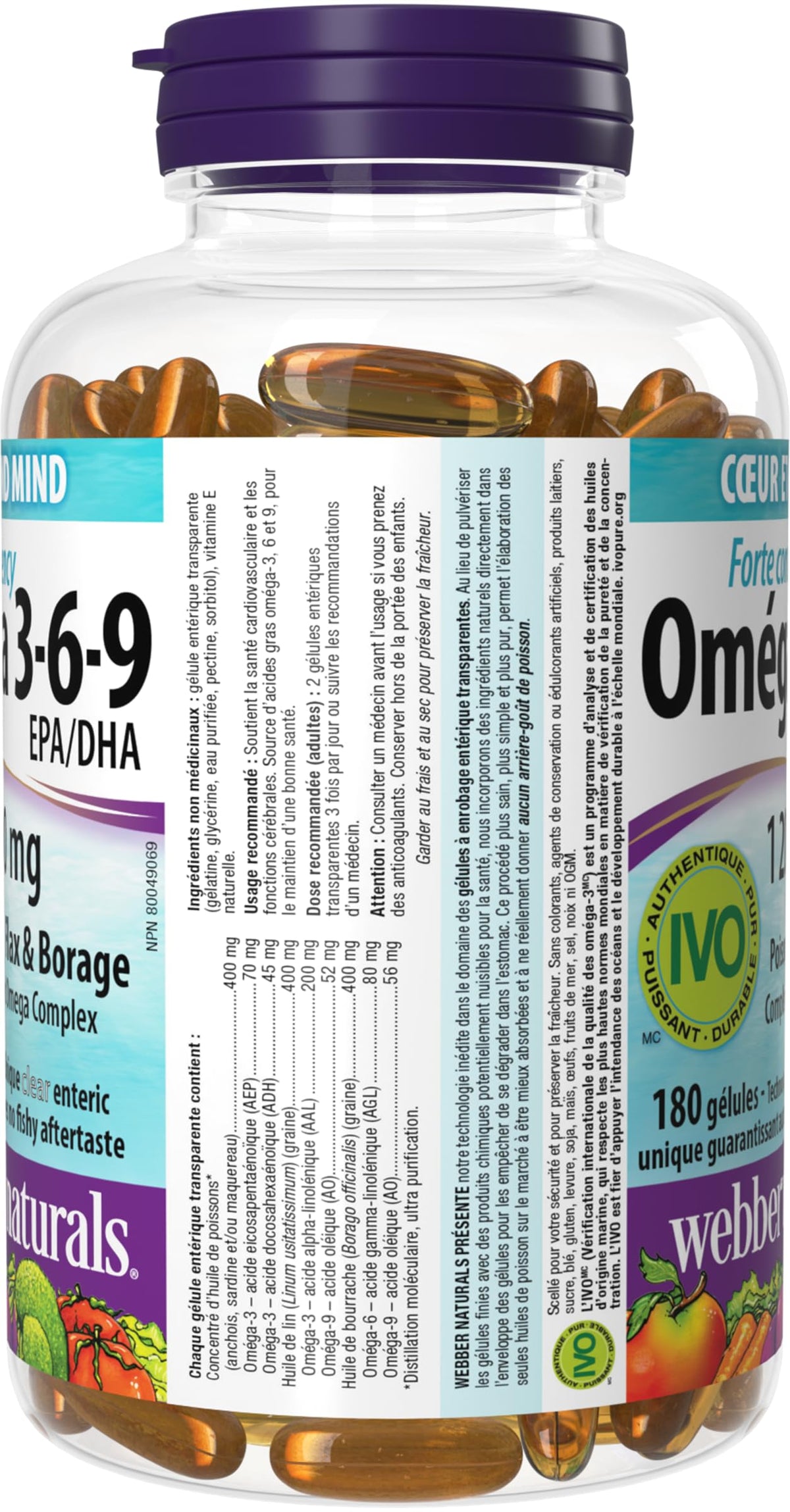 Webber Naturals Omega 3-6-9 1200 mg Fish Oil, 180 Enteric Capsules