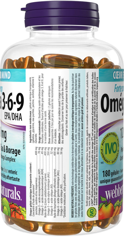 Webber Naturals Omega 3-6-9 1200 mg Fish Oil, 180 Enteric Capsules