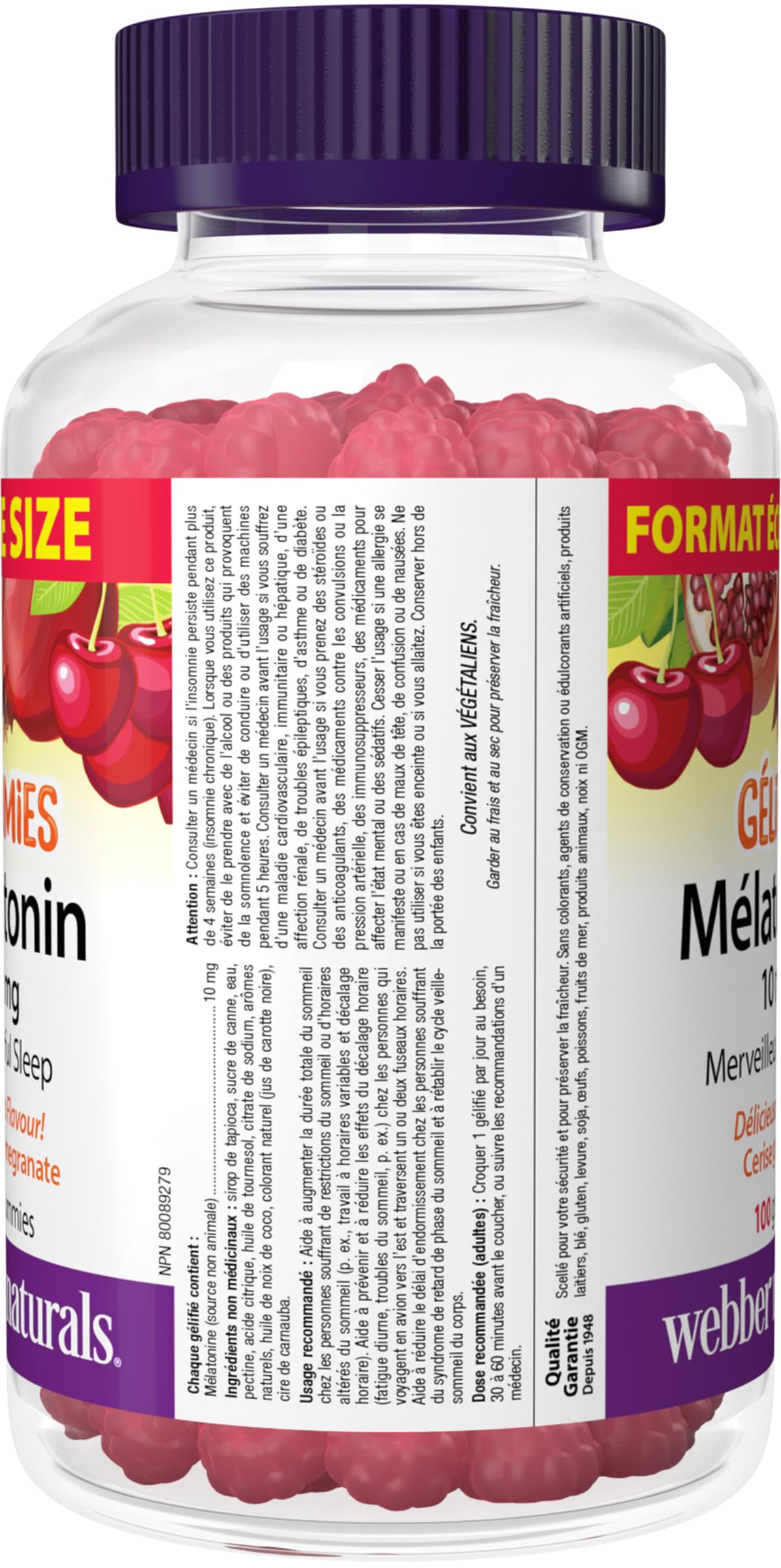 Webber Naturals Melatonin 10 mg Gummy, 100 Gummies, Value Size