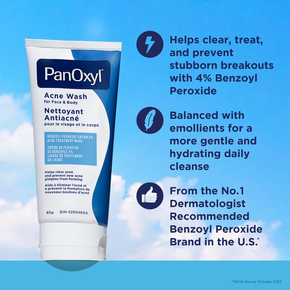 PanOxyl Acne Wash, 4% Benzoyl Peroxide, For Face & Body, 85g, Pack of 2