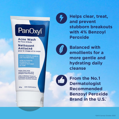 PanOxyl Acne Wash, 4% Benzoyl Peroxide, For Face & Body, 85g, Pack of 2