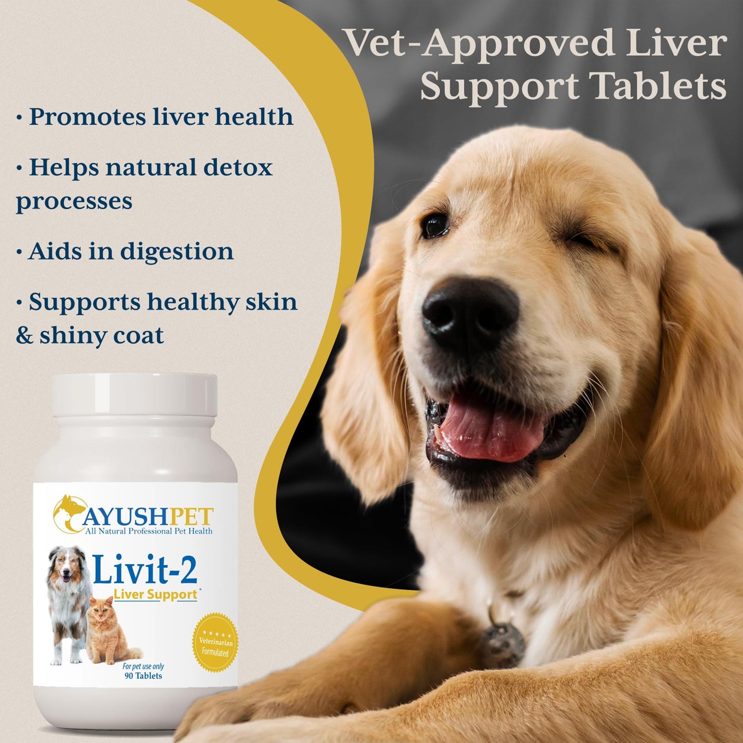 Ayush Herbs Livit-2 Pet Health Supplement, Liver and Gastrointestinal Support, Healthy Skin and Hair, Small or Large Animal, Young or Senior Pet, 90 Tablets