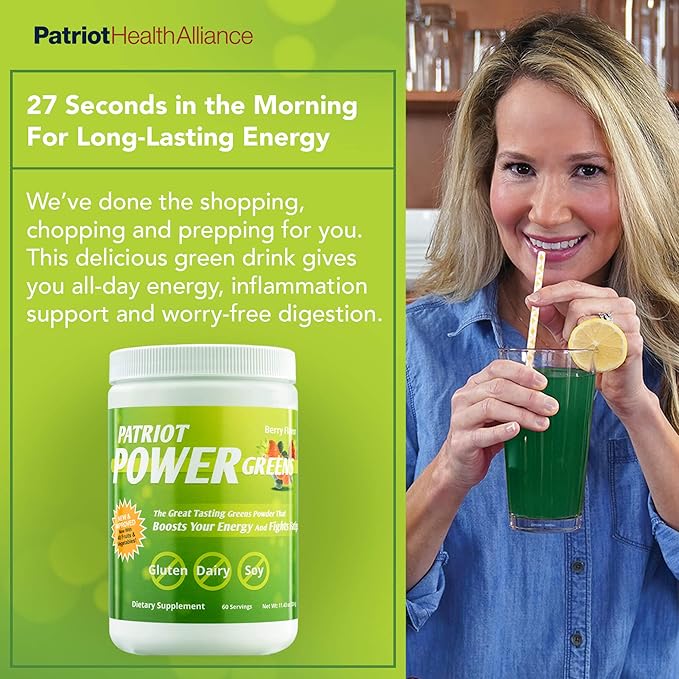 Patriot Power Greens Drink - Organic Superfood Dietary Supplement - 40+ Fruits & Vegetables - 60 Day Supply - 11.43 Ounce