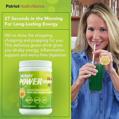 Patriot Power Greens Drink - Organic Superfood Dietary Supplement - 40+ Fruits & Vegetables - 60 Day Supply - 11.43 Ounce