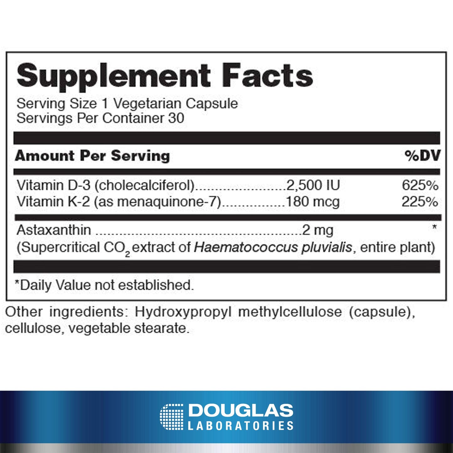 Douglas Laboratories K2-D3 with Astaxanthin - Antioxidant Support for Bones, Immune Function & Vascular Health* - With Menaquinone-7 & D Vitamin - 30 Vegetarian Capsules