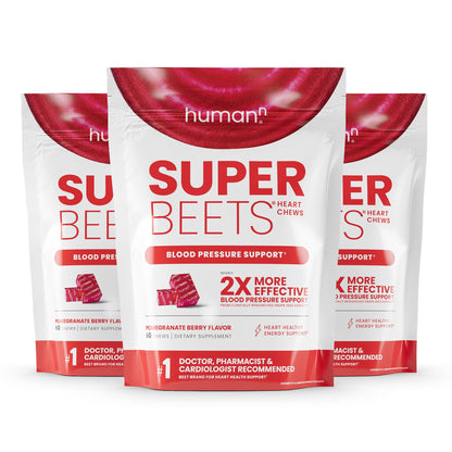 HumanN SuperBeets Heart Chews, Nitric Oxide and Blood Pressure Support, Grape Seed Extract & Non-GMO Beet Root Powder Energy, Pomegranate Berry Flavor, 180 Count