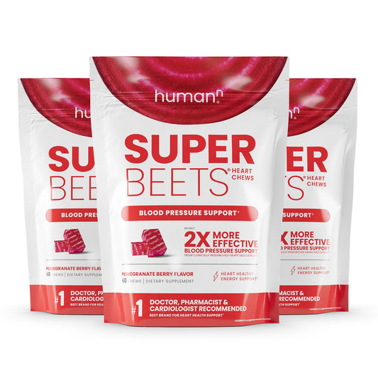 HumanN SuperBeets Heart Chews, Nitric Oxide and Blood Pressure Support, Grape Seed Extract & Non-GMO Beet Root Powder Energy, Pomegranate Berry Flavor, 180 Count