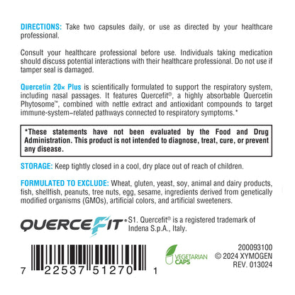Xymogen Quercetin Complex - Quercetin 20× Plus - Quercetin Supplements with Vitamin C, N-Acetyl-L-Cysteine and Nettles - Formulated for Respiratory Support - Vegan and Gluten-Free (120 Capsules)