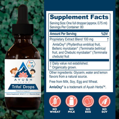 Ayush Herbs Trifal Drops - Digestive & Immune Wellness Booster for Kids, Kids Alcohol Free Digestive Support Drops with Amla for Toddlers, Children - 2 FL Oz Dropper Bottle (80 Servings)