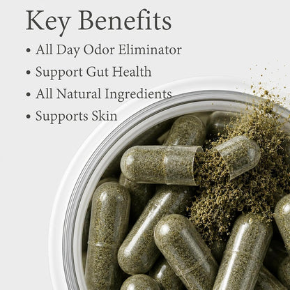 Nuray Internal Deodorant Supplement | Natural Chlorophyll 30 Capsules for Body Odor Control, Gut Health, and Fresh Breath | Vegan, Detox Support, & Skin Health | Odor Eliminator for Men & Women