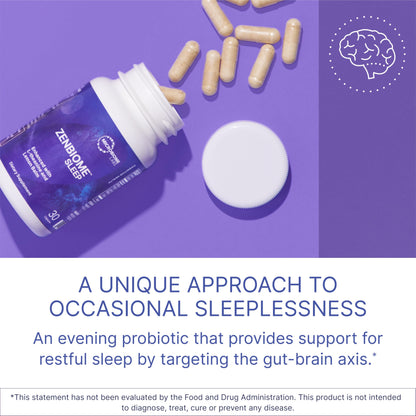 Microbiome Labs Zenbiome Sleep - L Theanine Supplement with Lemon Balm Extract & Probiotics with Bifidobacterium Longum - Help Soothe The Gut-Brain Axis at Bedtime (30 Capsules)
