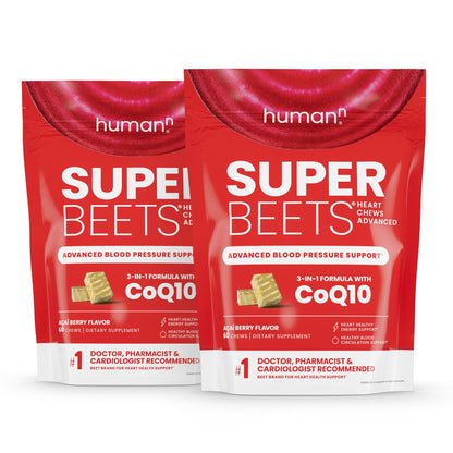 HumanN SuperBeets Heart Chews Advanced - 100mg of CoQ10 Plus Beetroot & Grape Seed Extract, 120 Count