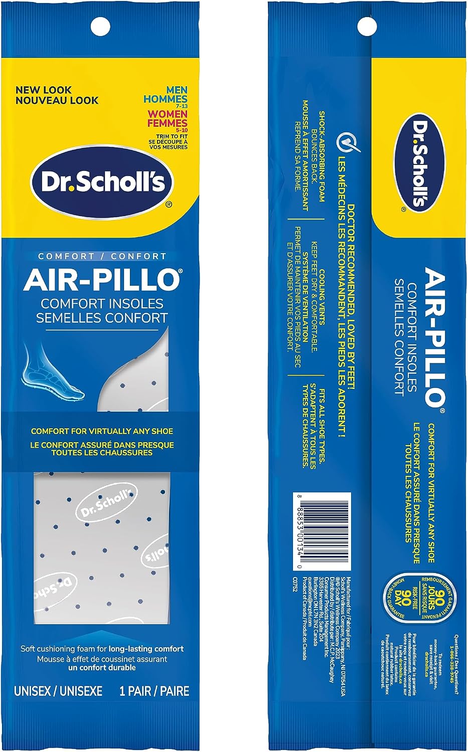 Dr. Scholl's® Air-Pillo® Comfort Insoles, Ultra-Soft Cushioning and Lasting Comfort with Two Layers of Foam that Fit in Any Shoe, Unisex (Men 7-13) (Women 5-10), 1 Pair, Trim to Fit Inserts