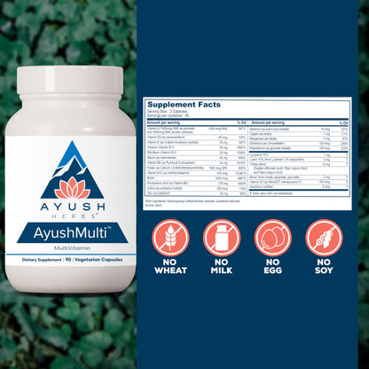 Ayush Herbs Ayush Multi - Multi Vitamin Capsules, Multivitamin with Iodine & Zinc for Men & Women, Daily Vitamin & Mineral Support for Adults - 90 Vegetarian Capsules (1 Count)