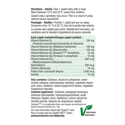 Jamieson Vitamin B100 Complex Caplets, Timed Released, Ultra Strength, Naturally Energizing, and Supports Metabolism. Vegetarian, Non-GMO, Gluten-Free, 120 Count, Proudly Canadian
