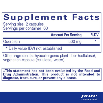 Pure Encapsulations Quercetin - 500 mg - Immune Support, Cellular Health & Heart Health - Antioxidant Supplement - Gluten Free & Non-GMO - 120 Capsules