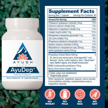 Ayush Herbs AyuDep - Saffron & Ashwagandha Supplements, Uplifting Formula for Women & Men, Herbal Support for Adults - 90 Vegetarian Capsules (1 Count)