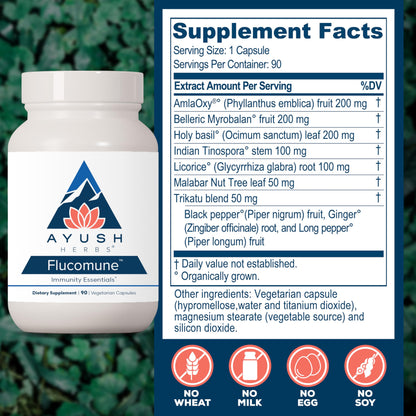 Ayush Herbs Flucomune - Immune Support Supplement, Sinus Support for Women & Men, Herbal Lung & Respiratory Balance for Adults - 90 Vegetarian Capsules (1 Count)