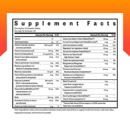 Seeking Health Optimal Multivitamin Chewable, Active B Vitamins with B12 and L-5-MTHF, Daily Vitamin for Men and Women, Wellness and Immune Support, Vegetarian (60 Tablets)*
