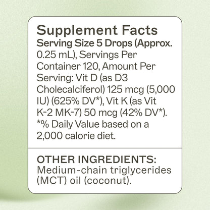 Dr. Amy Myers Vitamin D3 K2 Liquid Drops - 5 Drops Contain 5000 IU VIT D3, 50 MCG Vitamin K2 MK-7 - Support Immune System Function, Energy Level, Healthy Bones - Non-GMO, Tasteless, 1 OZ Liquid