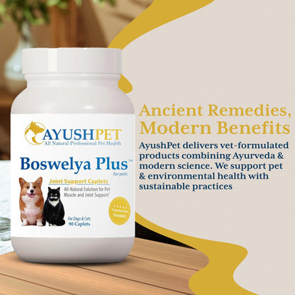 Ayush Pet Boswelya Plus, Joint and Muscle Support for Pets, Ayurvedic Pet Supplement with Boswellia, Ginger, and Bromelain, Large or Small Animals, 90 Vegetarian Caplets