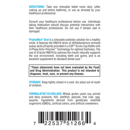 Xymogen Oral Probiotics for Gum Health + Dental Care - ProbioMax - Oral Care Probiotics for Women and Men - Dental Probiotics for a Healthy Mouth with Bifidobacterium Lactis - (60 Tablets)