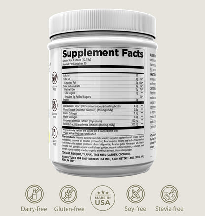 BIOptimizers Mushroom Coffee Alternative – Chai Drink – Lion’s Mane, Chaga, Reishi + Collagen Peptides for Focus, Energy & Gut Health – Adaptogenic Mushrooms & MCT Powder – 30 Servings