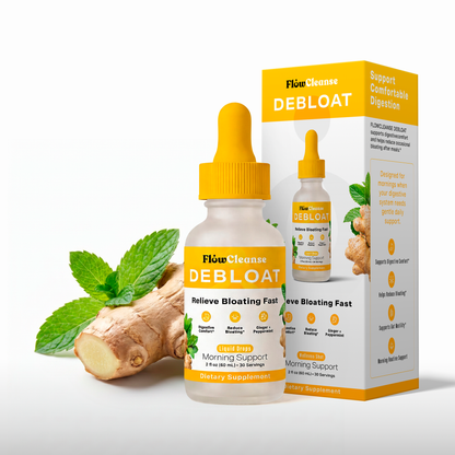 FlowCleanse GOUTTES DÉBALLASTAGE Liquide 60 ml – Soulagement Rapide des Ballonnements – Gouttes de Soutien Digestif avec Enzymes et Herbes – Sentez-vous plus léger en quelques minutes