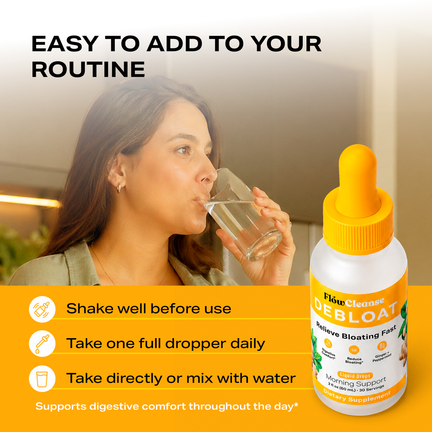FlowCleanse GOUTTES DÉBALLASTAGE Liquide 60 ml – Soulagement Rapide des Ballonnements – Gouttes de Soutien Digestif avec Enzymes et Herbes – Sentez-vous plus léger en quelques minutes