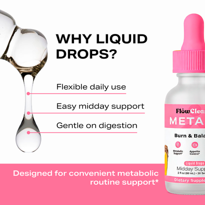 FlowCleanse METABO Liquid Drops 60ml – Metabolism Support Drops – Burn & Balance Formula – Energy, Appetite & Weight Management Support