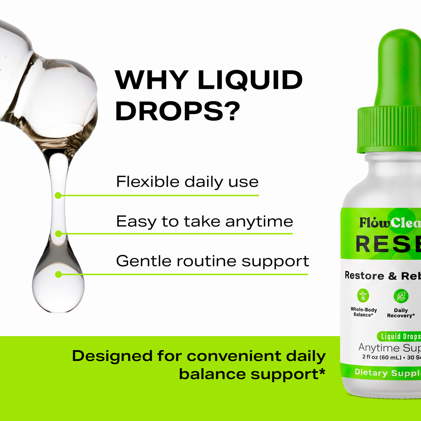 FlowCleanse RESET Gouttes Liquides 60ml – Formule de Réinitialisation Corporelle Complète – Soutien au Stress, à l'Énergie et à l'Équilibre – Gouttes de Rééquilibrage Quotidien
