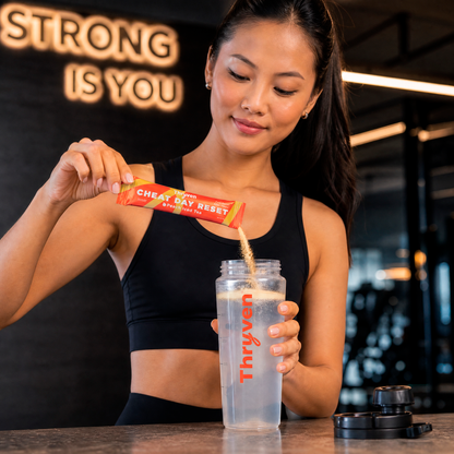 Thryven Cheat Day Reset — Bloating Relief + Digestive Support Powder with ACV, Digestive Enzymes & Ginger* | Feel Better After Meals | Peach Iced Tea | 10 Stick Packs