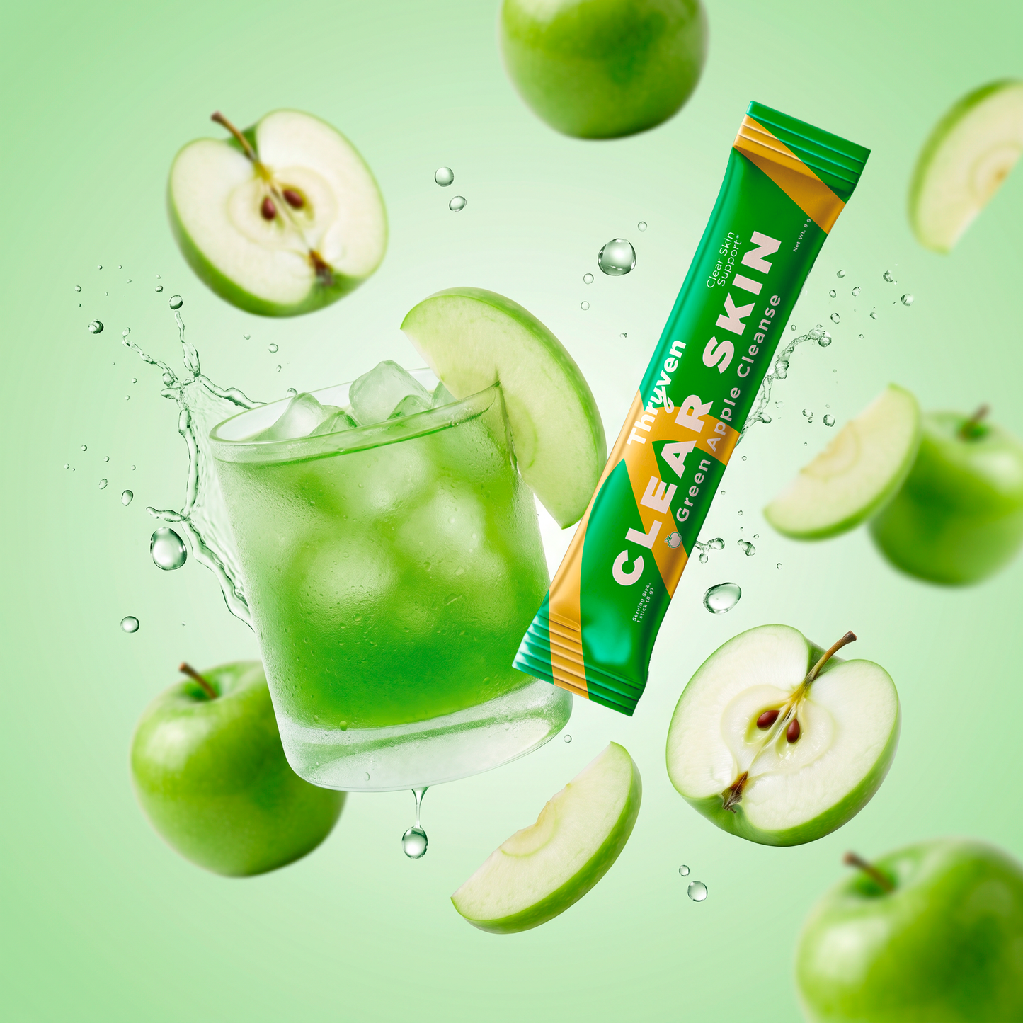 Thryven Clear Skin — Skin Support Drink Mix with Zinc, Chlorophyll, Greens & Probiotics* | Daily Detox + Gut-Skin Balance | Green Apple Cleanse | 10 Stick Packs