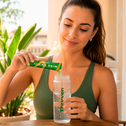 Thryven Clear Skin — Skin Support Drink Mix with Zinc, Chlorophyll, Greens & Probiotics* | Daily Detox + Gut-Skin Balance | Green Apple Cleanse | 10 Stick Packs