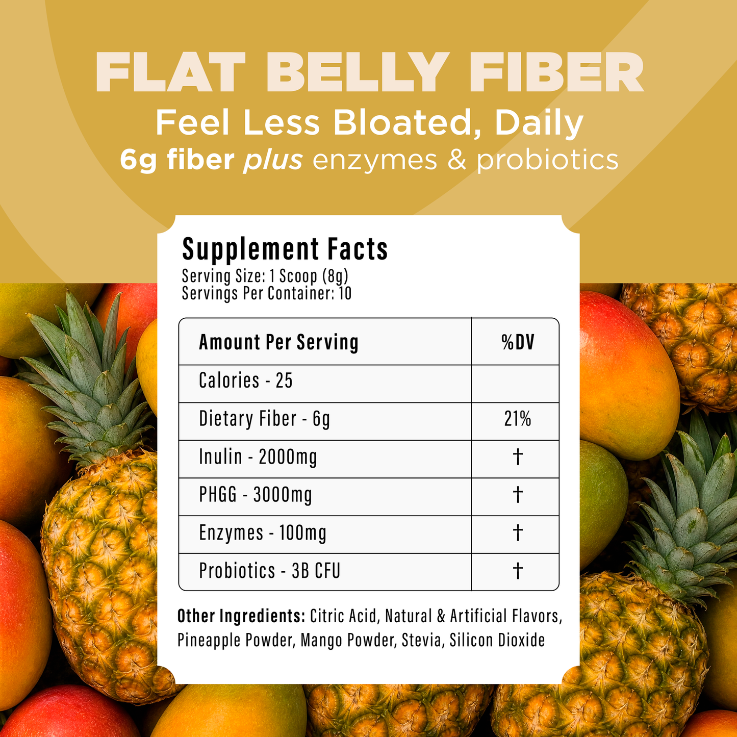 Thryven Flat Belly Fiber — Daily Fiber Powder with Prebiotics, Digestive Enzymes & Probiotics* | Feel Less Bloated | Digestive Comfort + Regularity | Pineapple Mango | 10 Stick Packs