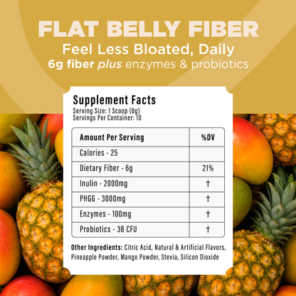 Thryven Flat Belly Fiber — Daily Fiber Powder with Prebiotics, Digestive Enzymes & Probiotics* | Feel Less Bloated | Digestive Comfort + Regularity | Pineapple Mango | 10 Stick Packs