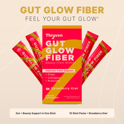 Thryven Gut Glow Fiber — Prebiotic Fiber + Collagen Powder with Vitamin C* | Beauty From Within | Gut + Beauty Support in One Stick | Strawberry Kiwi | 10 Stick Packs