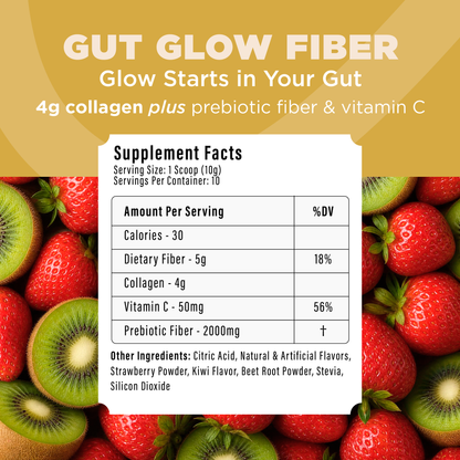 Thryven Gut Glow Fiber — Prebiotic Fiber + Collagen Powder with Vitamin C* | Beauty From Within | Gut + Beauty Support in One Stick | Strawberry Kiwi | 10 Stick Packs