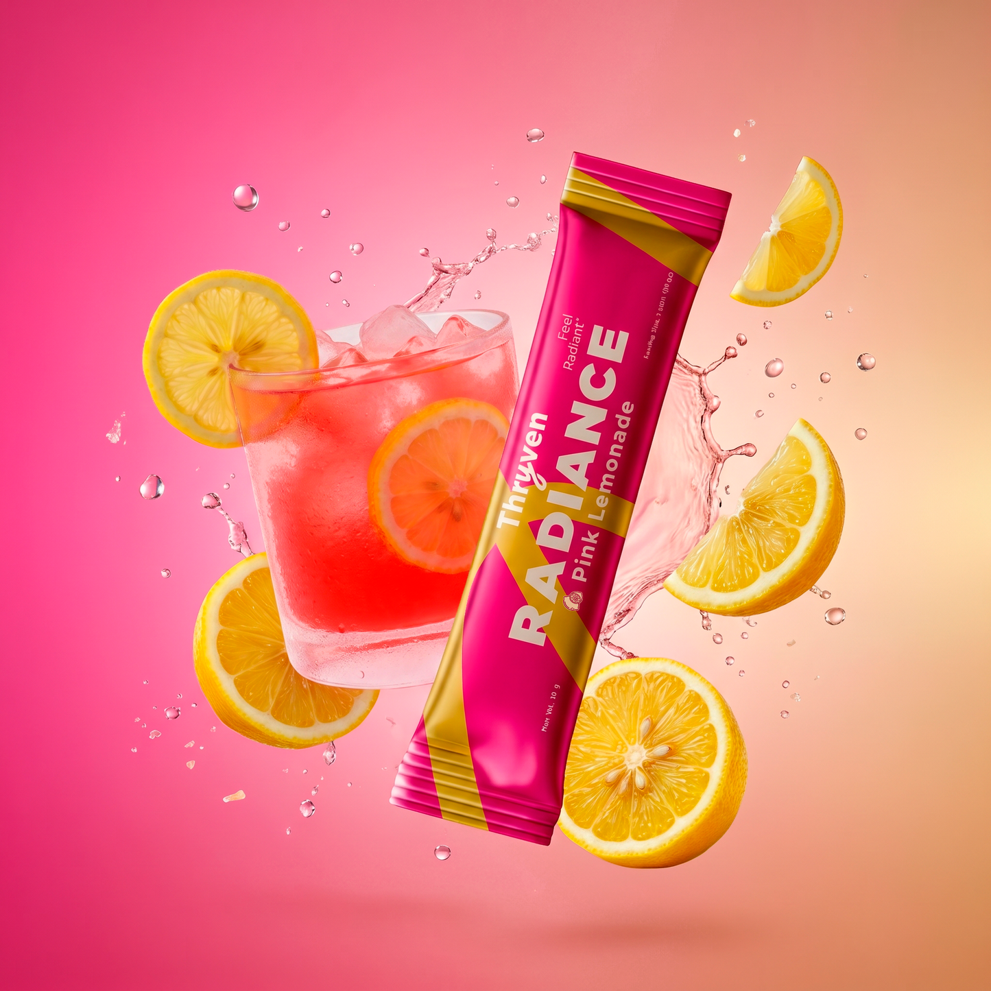 Thryven Radiance — Beauty Collagen Powder with Biotin, Hyaluronic Acid & Vitamin C* | Feel Radiant | Hair + Nail Strength + Hydration | Pink Lemonade | 10 Stick Packs
